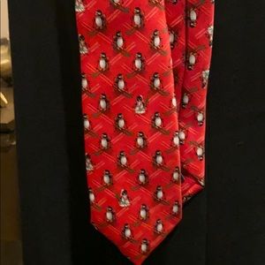 Little Boys Christmas Tie Winter Penguins Red
